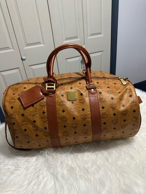 MCM Cognac Visetos Leather Weekender Duffel Bag sz 55